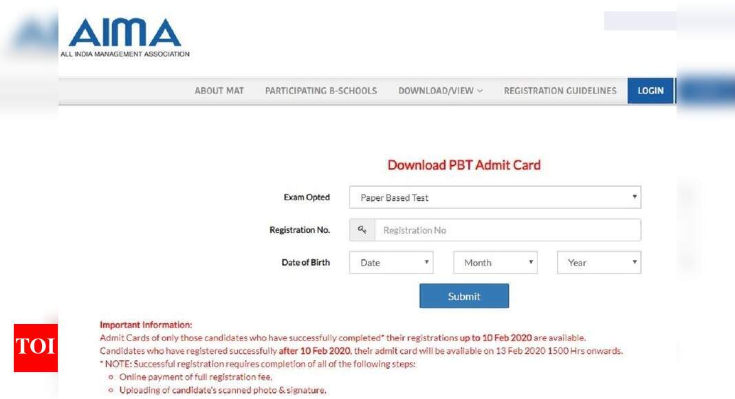 AIMA MAT admit card 2020 released for PBT exam Times of India