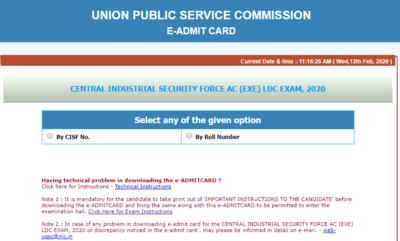 UPSC CISF AC LDC 2020 admit card released, here's download link