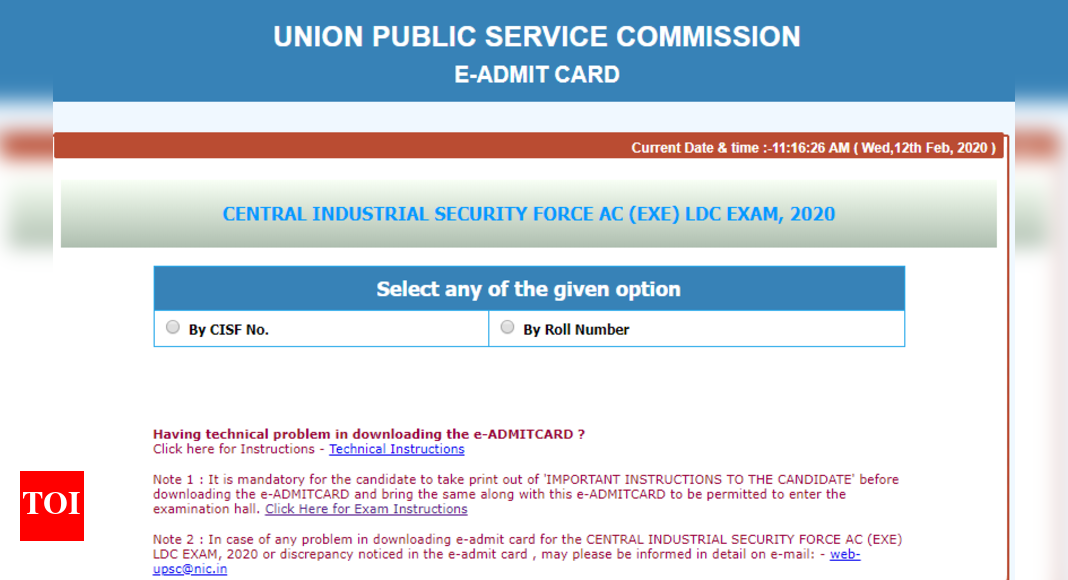 UPSC CISF AC LDC 2020 admit card released, here's download link Times