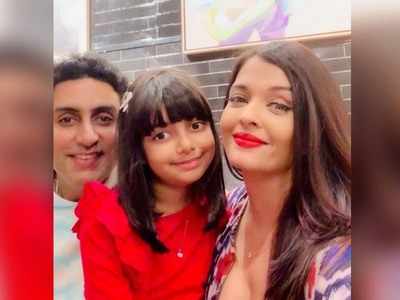Aishwarya Rai Bachchan and Abhishek Bachchan and daughter Aaradhya pose for an adorable Valentine's Day picture