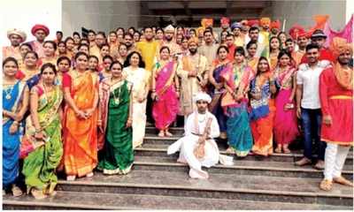 Students present Shivaji Maharaj's coronation ceremony