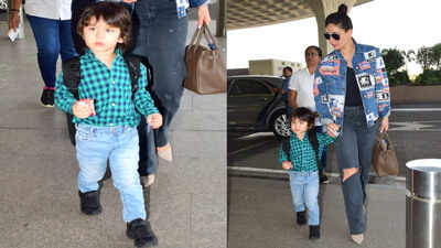 Taimur carrying his own backpack while accompanying mommy Kareena Kapoor Khan to airport is the cutest thing over internet