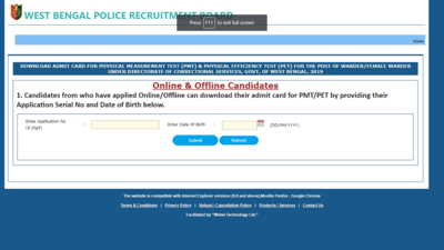 West Bengal Police Warder PMT/PET admit card 2020 released