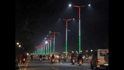 US president's visit: Tricolour LED lights, digital signboards decorate VVIP route in Agra