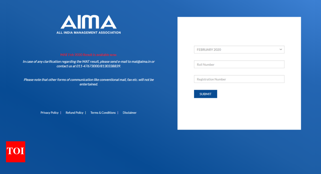 AIMA MAT Feb 2020 result declared, here's direct link Times of India