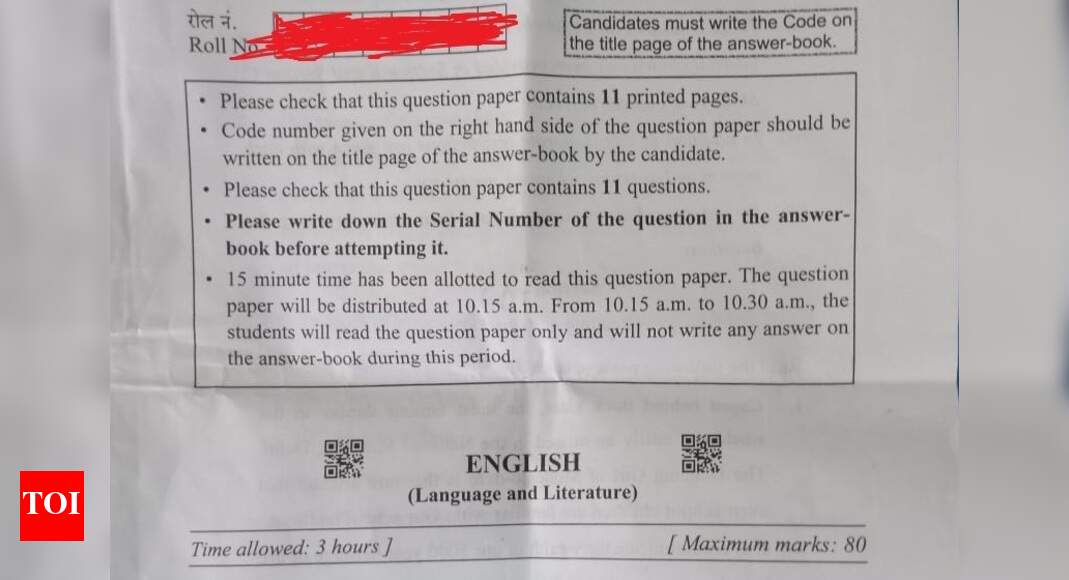 CBSE 10th English Question Paper 2020 Times of India