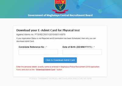 Meghalaya Police PET admit card 2020 released for various post