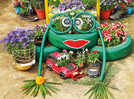 A display of vibrant flowers and quirky planters in Noida