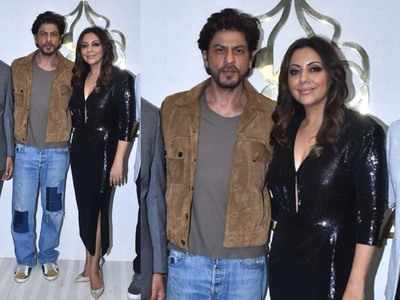 Photos: Shah Rukh Khan makes an uber cool appearance at wife Gauri Khan's event!