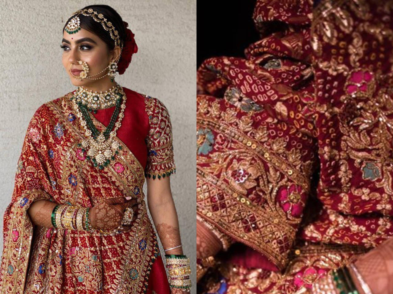 Indian Bridal Lehenga Choli in Green With Bandhani Dot Print and Embroidery  in USA, UK, Malaysia, South Africa, Dubai, Singapore