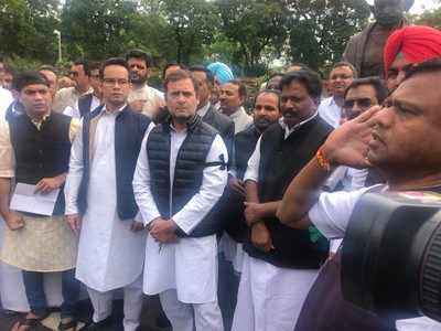 Rahul Gandhi leads protest against suspension of Congress MPs from Lok Sabha