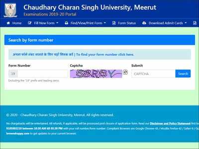 CCSU UG Admit Card 2019 20 released ccsuniversity.ac.in download