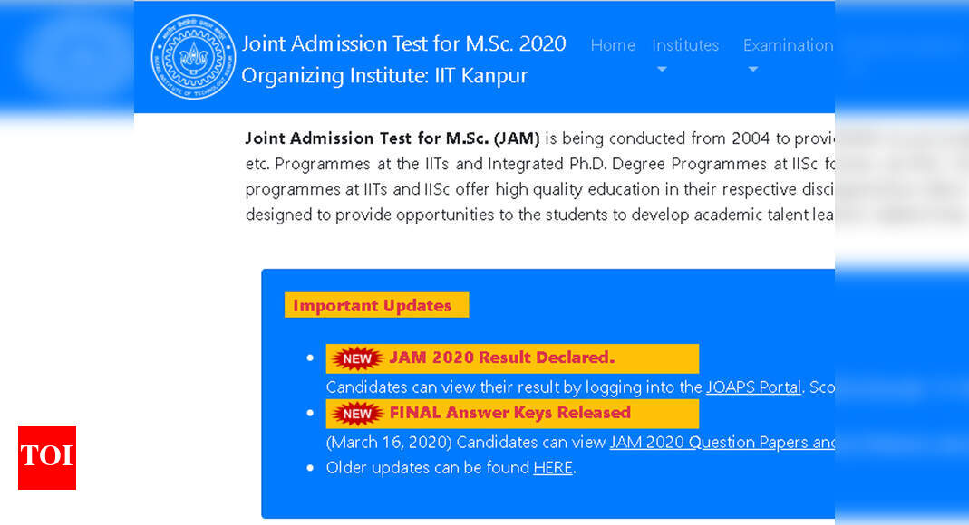 Iit Jam Result 2020 Iit Kanpur Declares Jam 2020 Result Joaps Iitk Ac In