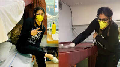 Coronavirus scare: Watch Raveena Tandon disinfecting her train cabinet while traveling