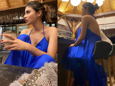 Mouni Roy's blue backless dress is the outfit we'd want to wear for our dinner date at home tonight