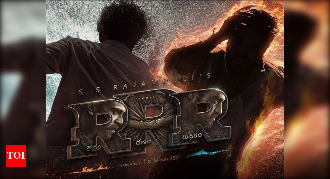 RRR Motion Poster Ram Charan and NTR join forces as fire and water in