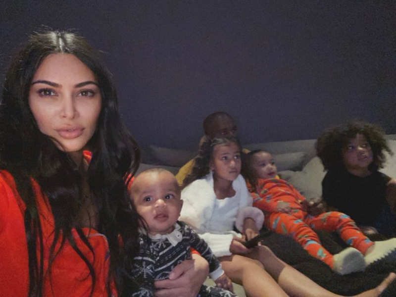 Kim Kardashian S Movie Night With Hubby And Four Kids Times Of India