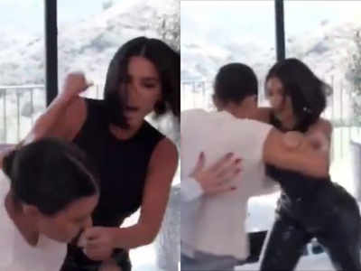 Sisters Kim and Kourtney kick and punch each other in the Keeping Up With the Kardashians S18 season premiere