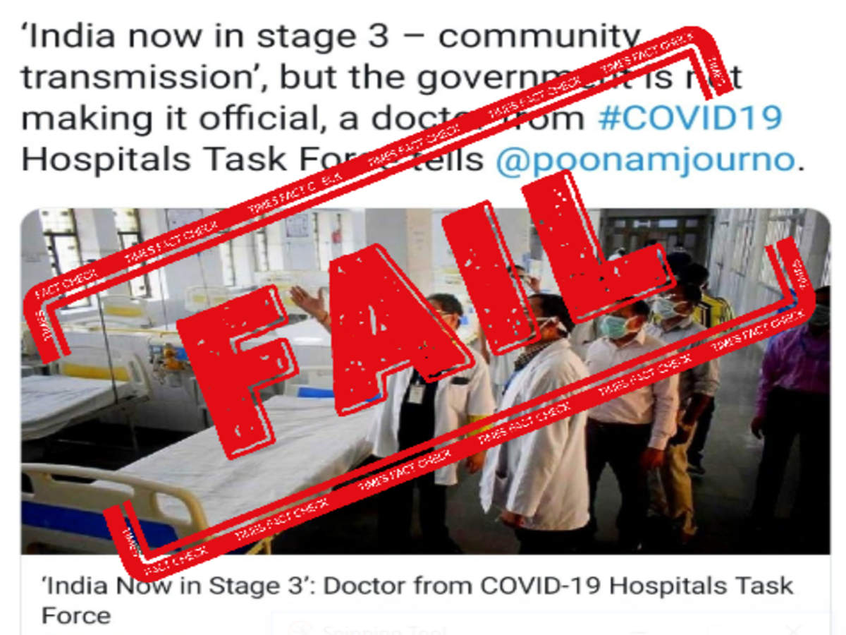 Fake Alert Leading Digital News Portal Falsely Claims India In Stage 3 Of Covid 19 Times Of India