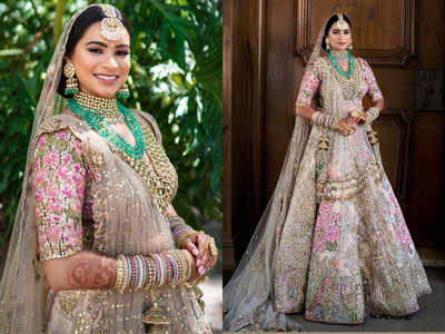 Sabyasachi Bride Dons Blush-Pink Lehenga And Gold Jewellery, Walks Under  Mom's 'Shagun Dupatta'