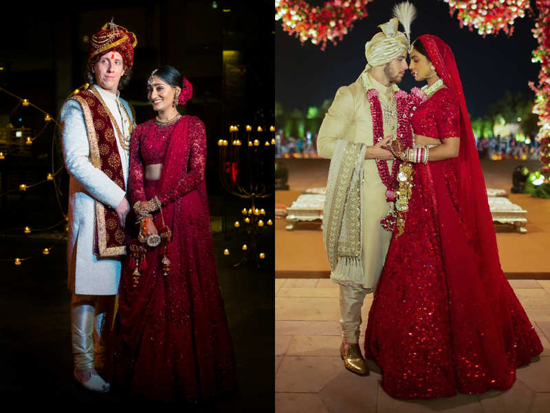 Priyanka chopra wedding store dress red lehenga