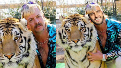 When Ranveer Singh posed with a tiger as he turned into Joe Exotic in a photoshopped pic!