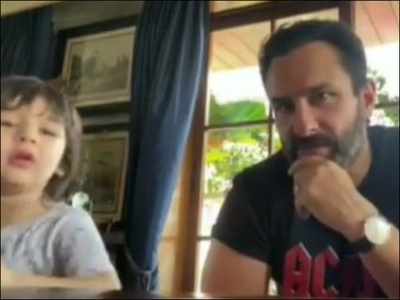 Taimur Ali Khan bumps into father Saif Ali Khan’s interview yet again and it is just too cute for words - watch