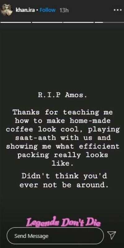 mir Khan S Daughter Ira Khan Pens An Emotional Note For Amos Paul Says Legends Don T Die Hindi Movie News Times Of India