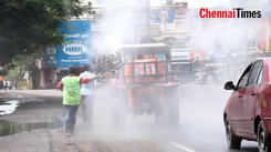 Disinfectant sprayed across the city roads