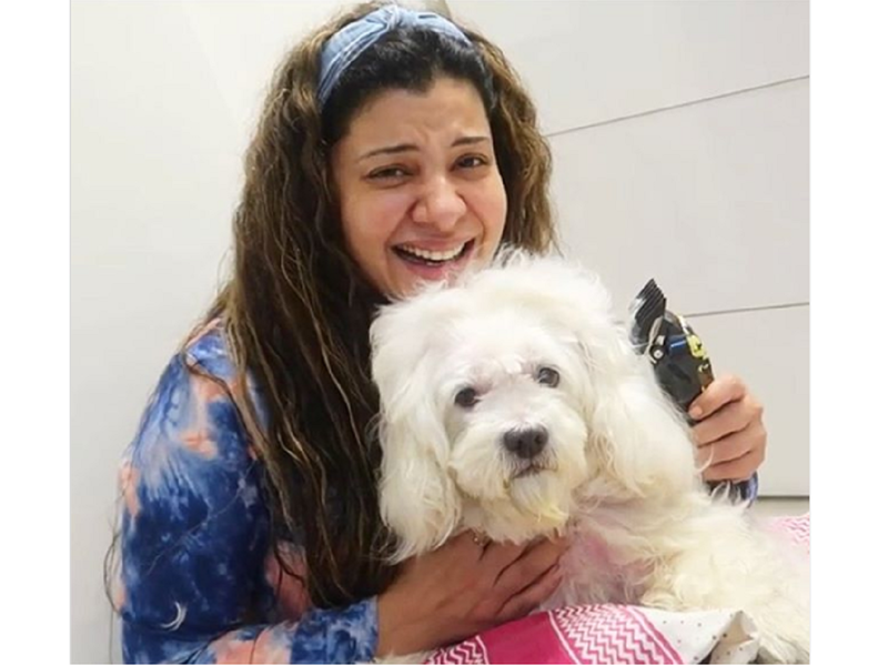 Photo Sambhavna Seth gives her pet dog Cherry a new haircut Bhojpuri