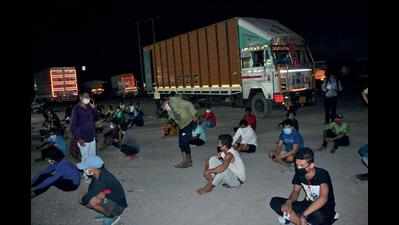 Container carrying 72 workers caught