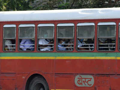 People travelling on BEST bus at Mumbai during lockdown on Monday. (TOI photo)