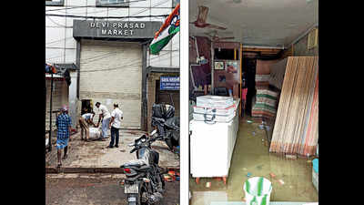 West Bengal: Water seeps into shut shops at markets, damages goods