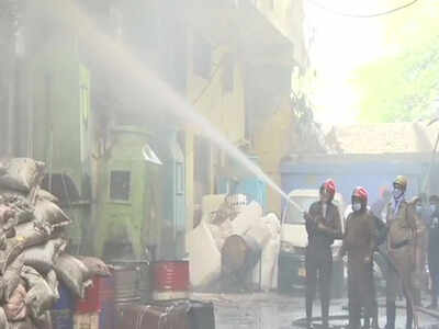 Operation to douse the fire, which broke out at a footwear factory in Keshavpuram area, underway by the fire fighters. 23 fire engines are present at the spot.