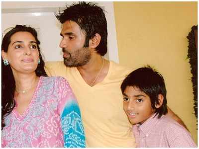Suniel Shetty's throwback picture with son Ahan and wife Mana is perfect for the family album | Hindi Movie News - Times of India