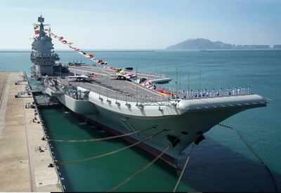 China home-built aircraft carrier conducting sea trials