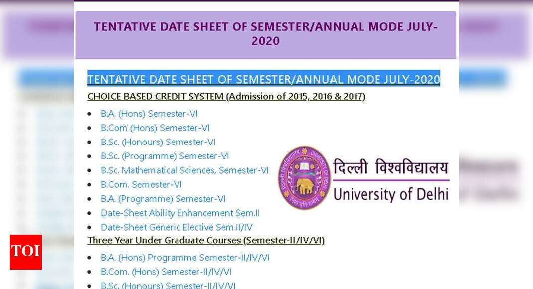 DU date sheet 2020 of semester/ annual mode July 2020 released, check