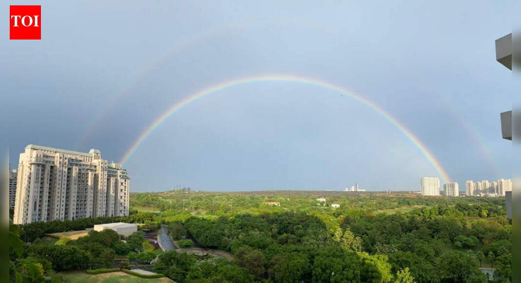 Rare full arch rainbow visible in Delhi-NCR after light drizzle