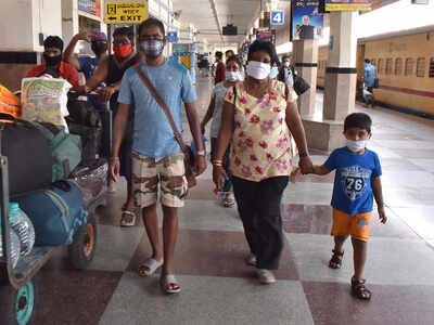 Hundreds of passengers leaving to their destinations from the Nampally railway station after the train services were resumed on Monday