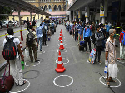 Passengers wait in queue for checking to board train at CSMT (file photo)