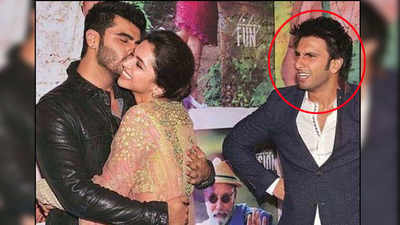 Blast from the past! Arjun Kapoor planting a kiss on Deepika Padukone's cheek as Ranveer Singh gives jealous boyfriend expression is just unmissable