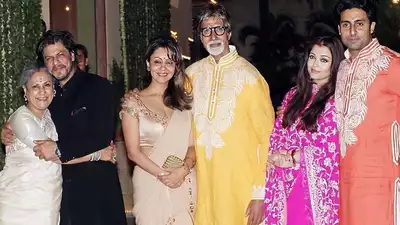 This picture of Amitabh Bachchan, Shah Rukh Khan, Abhishek Bachchan with their betterhalves Jaya Bachchan, Gauri Khan, Aishwarya Rai Bachchan is a treasure
