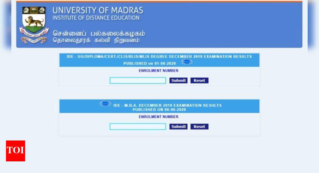 IDEUNOM MBA Exam Result Madras university distance education results