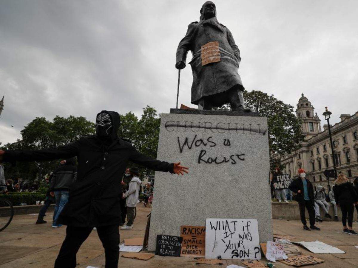 Winston Churchill Statue Defaced: Winston Churchill statue vandalised in London during Black Lives Matter protests | World News - Times of India