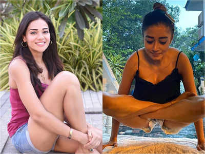 Megha Gupta and Tinaa Datta take yoga lessons from Aashka Goradia and Brent Goble