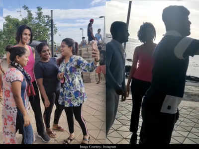 Video: Mallika Sherawat’s evening walk turns into a selfie session with fans, netizens question ‘where is the mask’?