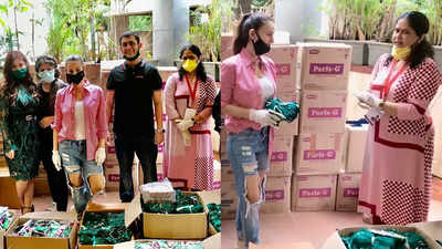 Ameesha Patel celebrates 44th birthday by distributing masks, sanitary napkins and food items to underprivileged children and women