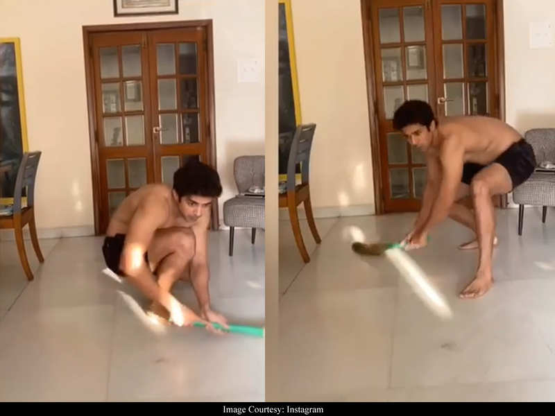 Saqib Saleem is missing cricket and practices the sweep shot with a broom – watch video