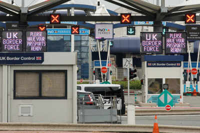 UK border force booths are seen at the terminal ferry in Calais, France (Reuters) 76339166
