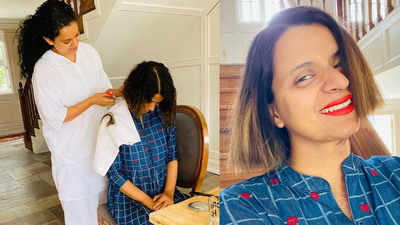 Kangana Ranaut turns hairstylist for sister Rangoli Chandel